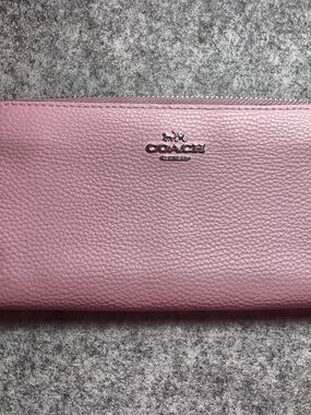 Coach Pink Pebbled Leather Zip Clutch Wallet